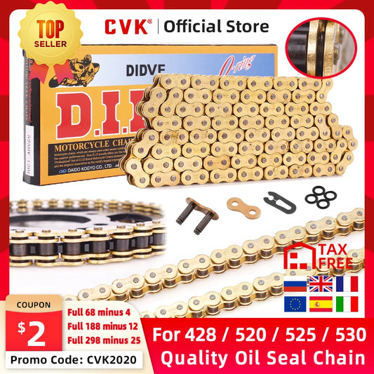 CVK High Quality Motorcycle O-ring Oil seal Chain Sets For 428 DID chain 136 Link 520 525 530 chains 120 Links with Facotry Sale RISE DEFENSE SYSTEMS.AI PRODUCTS
