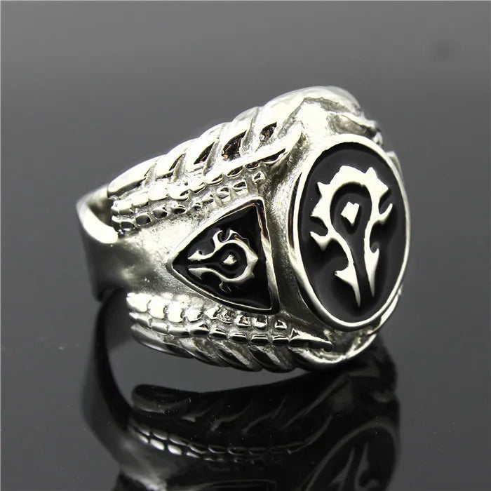 Mens Boys 316L Stainless Steel Cool Punk Gothic World of Warcraft WOW Alliance Ring Game RISE DEFENSE SYSTEMS.AI PRODUCTS