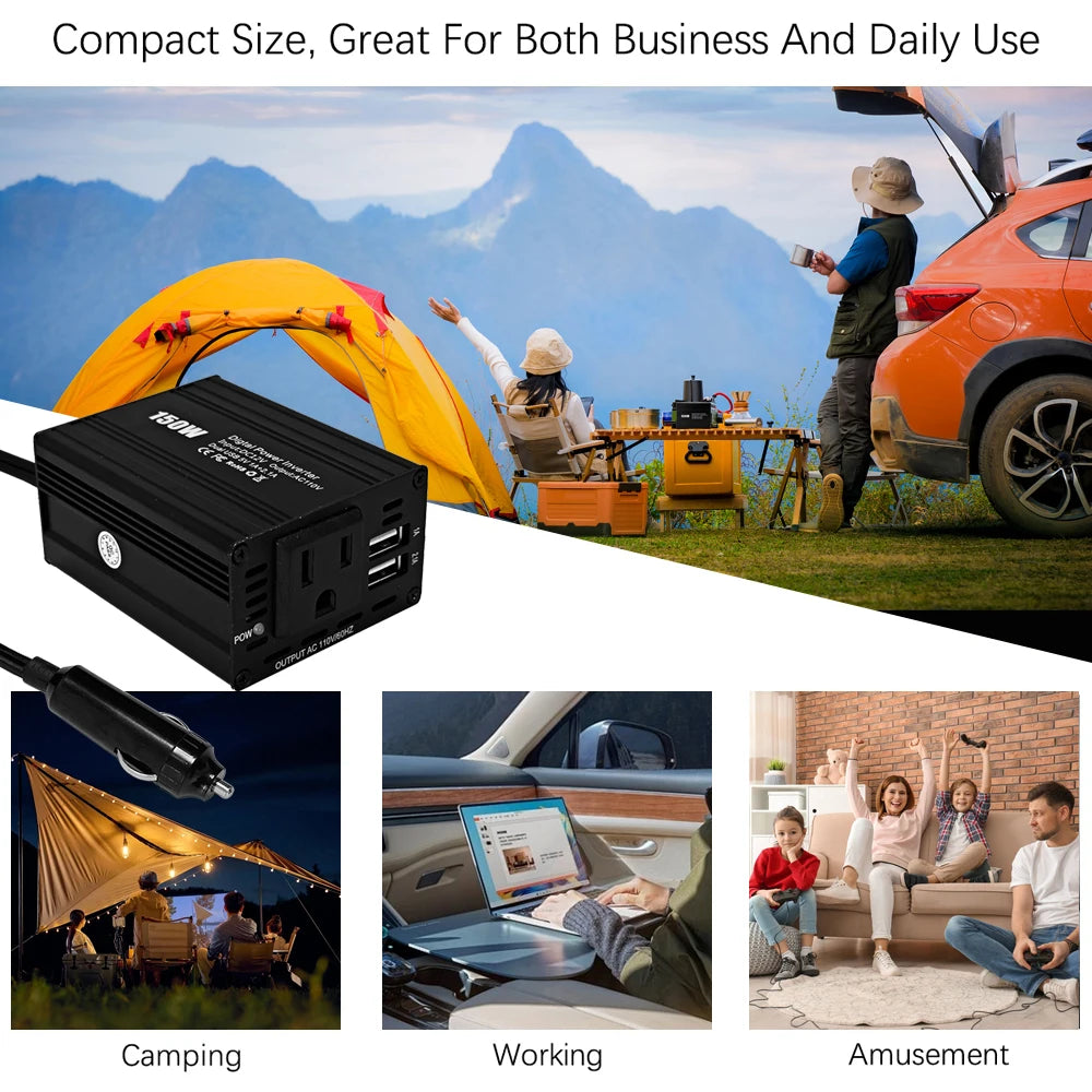 150W DC to AC Power Converter DC 12V to 110V AC Car Inverter Automatic Transformer With Dual USB US Socket Car Adapter Dropship RISE DEFENSE SYSTEMS.AI PRODUCTS