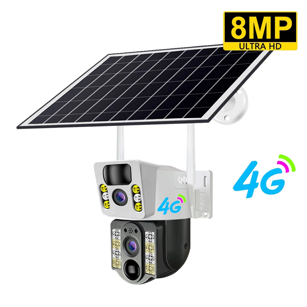 8MP 4K Wireless Solar Camera 4G Sim Outdoor Dual Lens Wifi IP Camera PIR Night Vision V380 Pro CCTV Security Protection Monitor RISE DEFENSE SYSTEMS.AI PRODUCTS