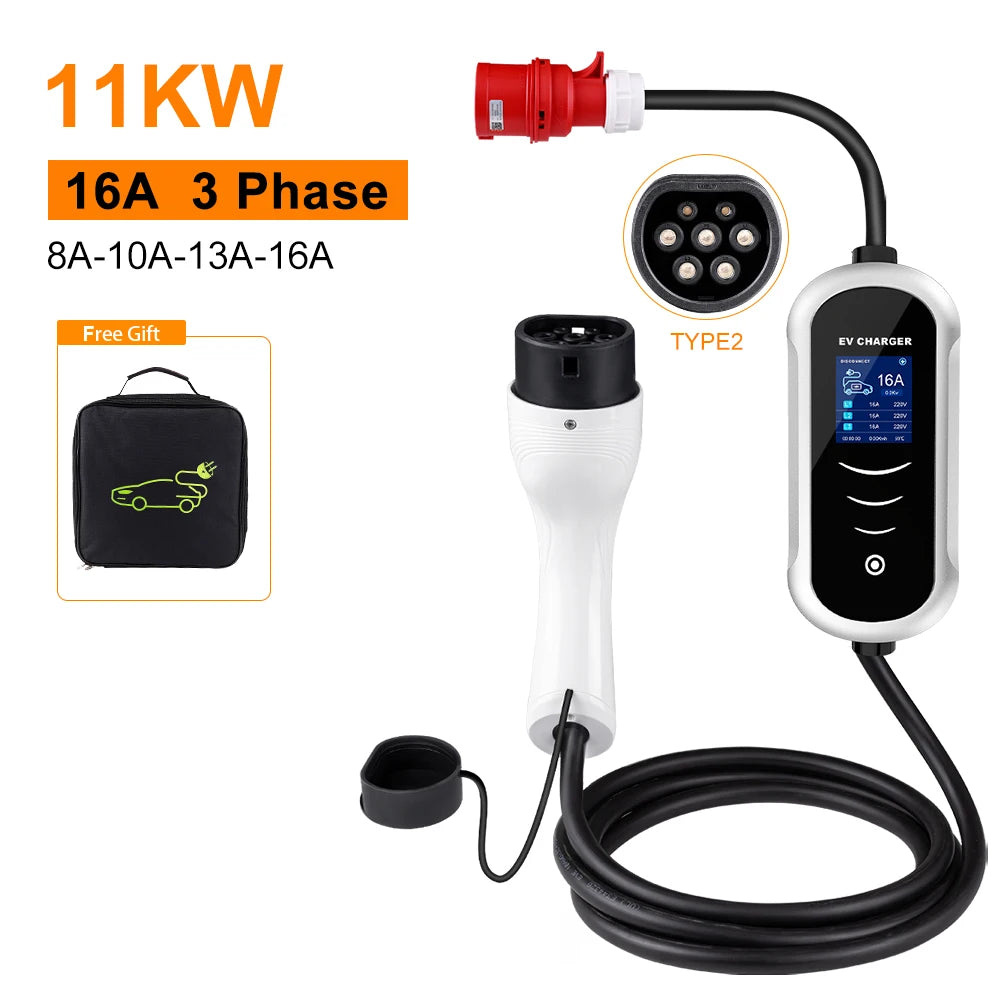 IPENGEN Type 2 Portable EV Charger 7KW 32A 11KW 16A Wallbox EVSE Fast Charging Cable CEE Plug for Electric Vehicle Cars RISE DEFENSE SYSTEMS.AI PRODUCTS