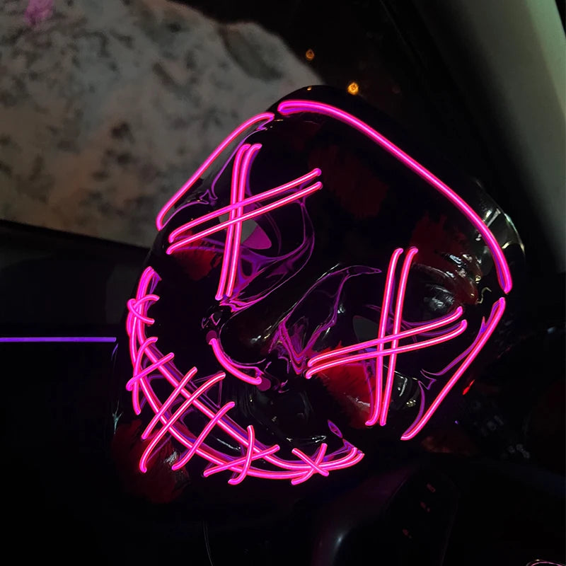 Wireless Neon LED Purge Mask Glow in The Dark Cosplay Horror Mask Halloween Masquerade Party Masks Glowing Funny Dress Up RISE DEFENSE SYSTEMS.AI PRODUCTS