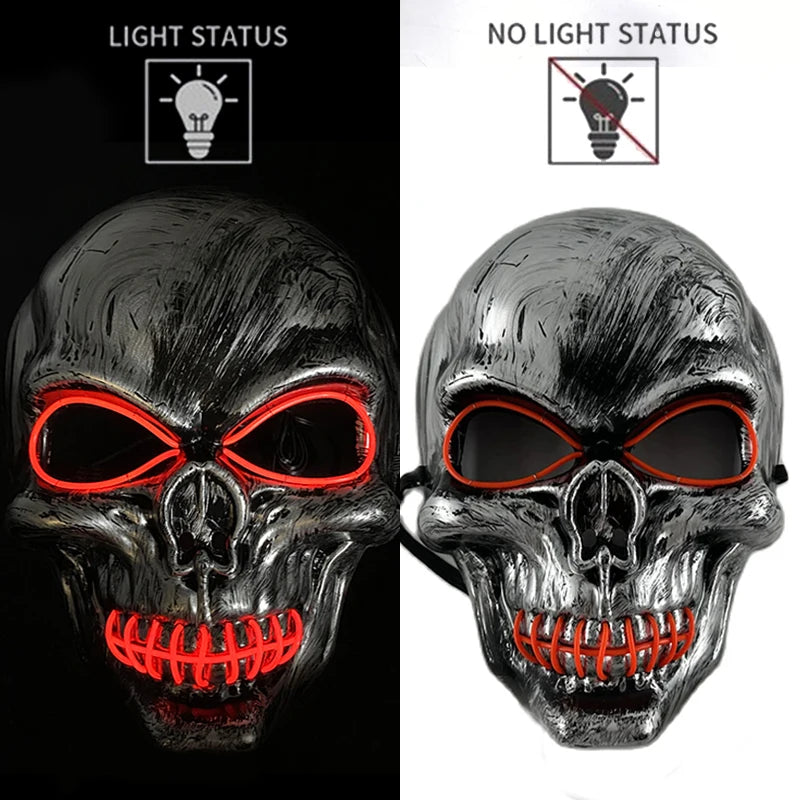Halloween Film Theme Light Up Glowing Scary Mask LED Luminous Horror Purge Mask Cosplay Bar Party Supplies Neon Full Face Mask RISE DEFENSE SYSTEMS.AI PRODUCTS