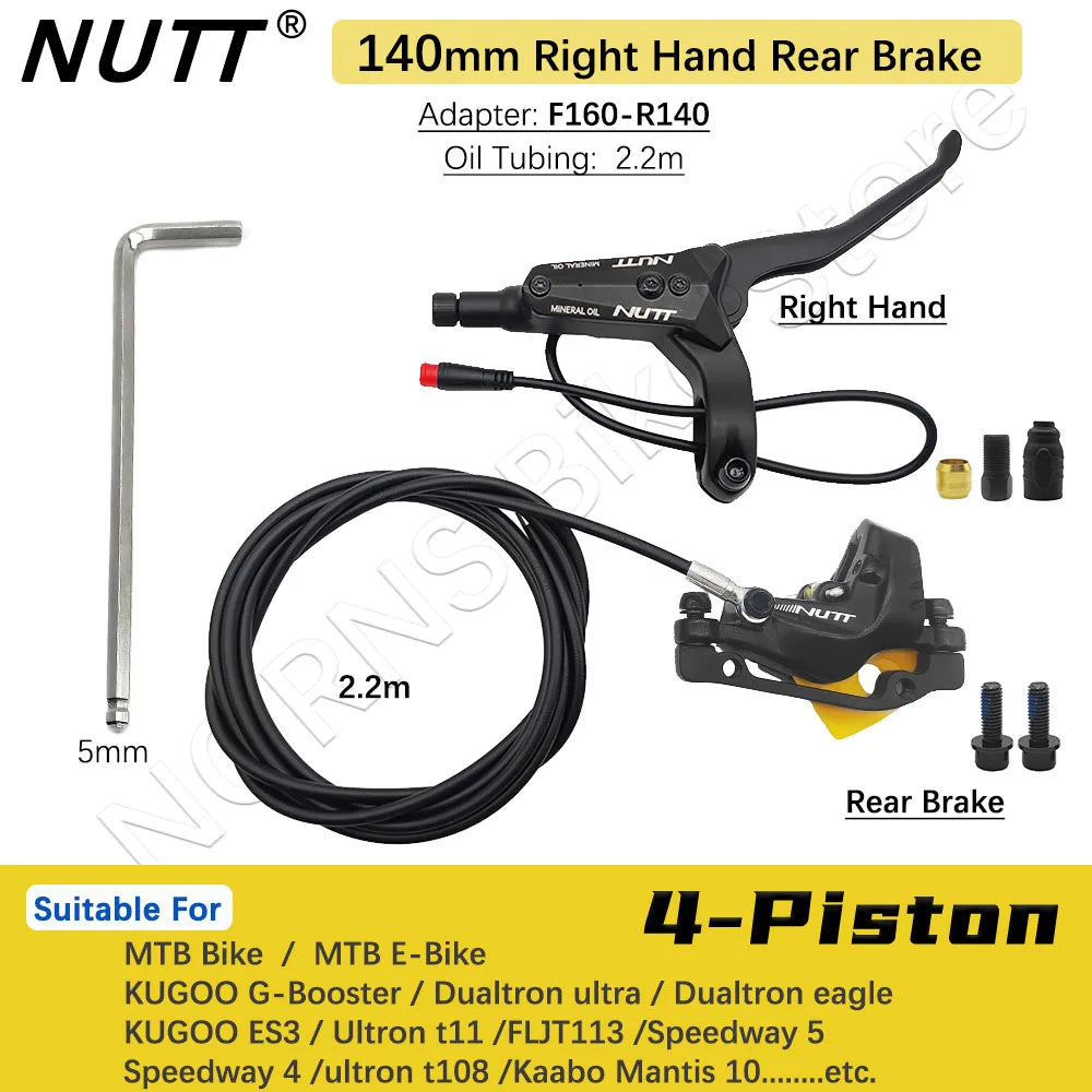 NUTT 4 Piston Y-5 Electric E-Bike Scooter Disc Brake Hydraulic Bicycle 140 160 180 Rotor For A5-D KUGOO Dualtron Kaabo Mantis RISE DEFENSE SYSTEMS.AI PRODUCTS