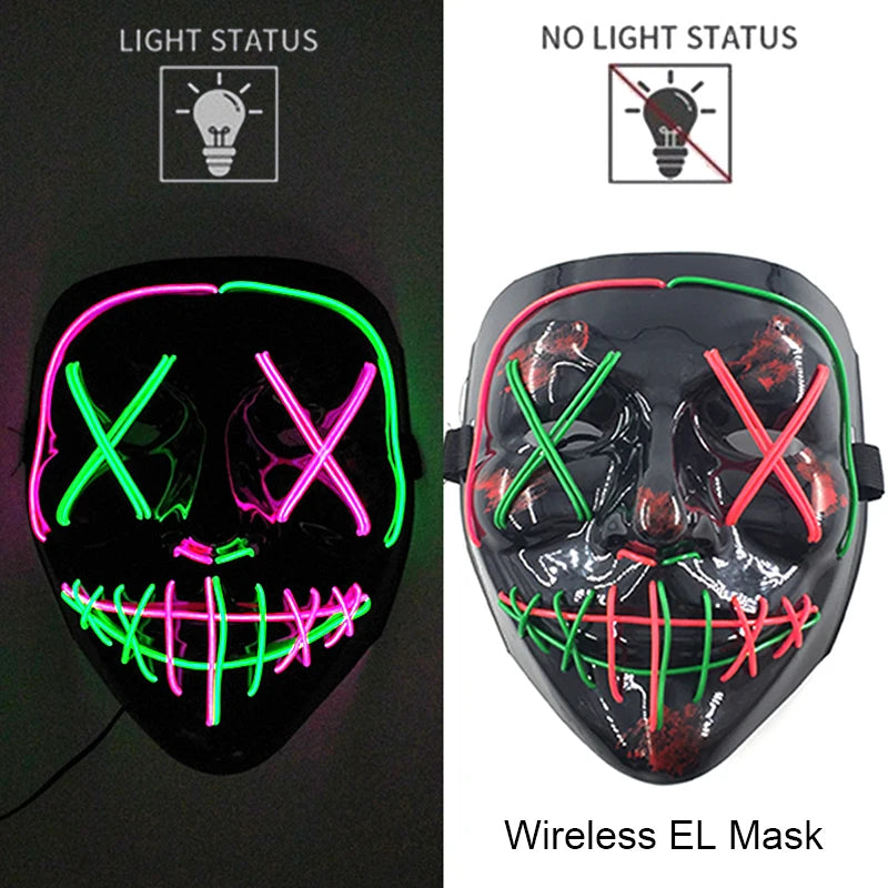 Wireless Neon LED Purge Mask Glow in The Dark Cosplay Horror Mask Halloween Masquerade Party Masks Glowing Funny Dress Up RISE DEFENSE SYSTEMS.AI PRODUCTS
