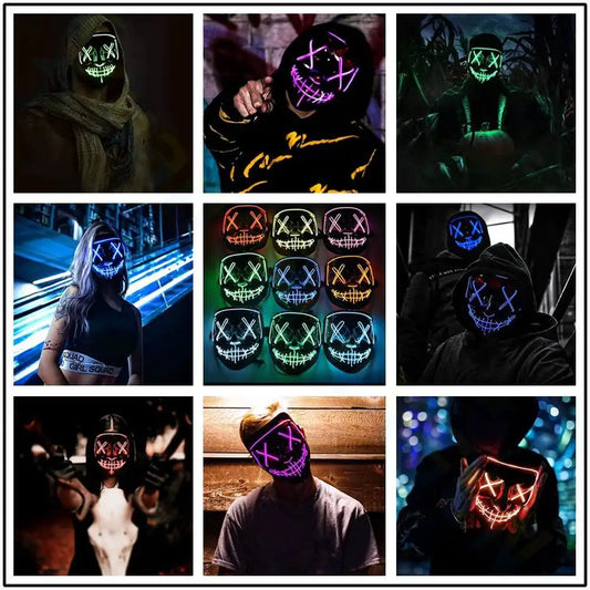 Cosmask Halloween Neon Mask Led Mask Masque Masquerade Party Masks Light Glow In The Dark Funny Masks Cosplay Costume Supplies RISE DEFENSE SYSTEMS.AI PRODUCTS