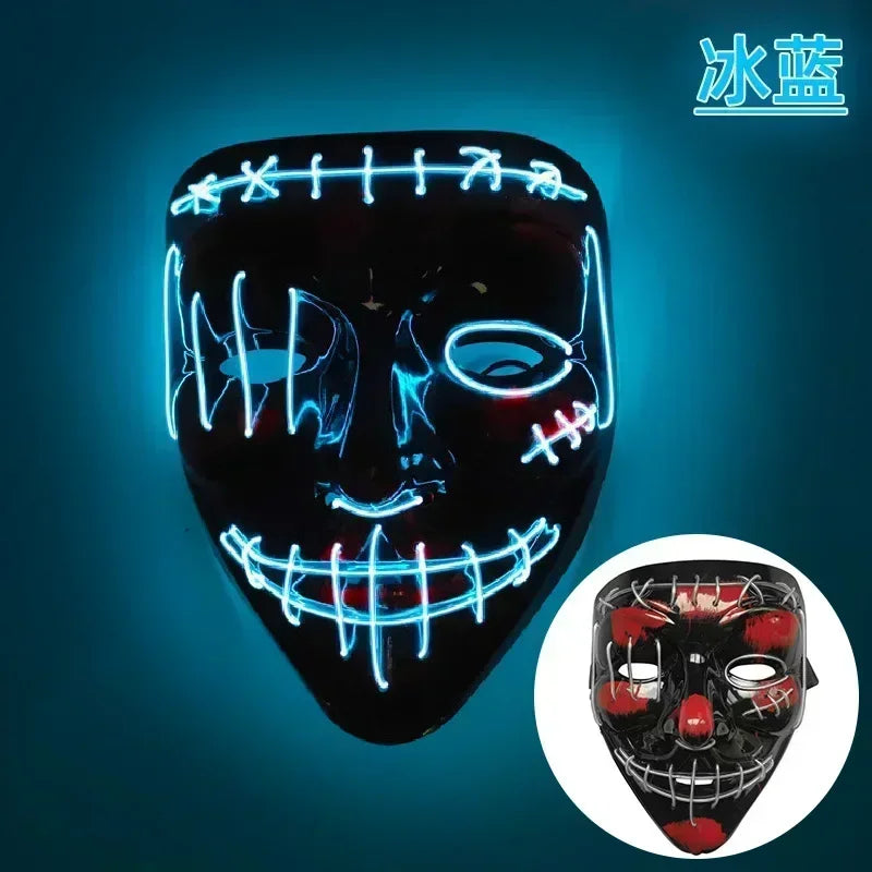 Wireless Halloween Neon LED Purge Mask Masque Masquerade Party Masks Light Grow in the Dark Horror Mask Glowing Masker RISE DEFENSE SYSTEMS.AI PRODUCTS