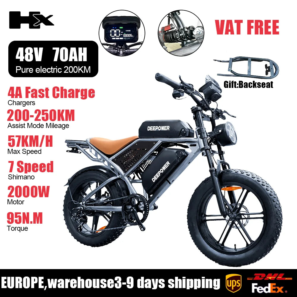 HX Q20PRO 2000W Adults Electric Bike Bicycle 48V 55AH 20 Inch Fat Tire electric bikes ebike Mountain Oil Brake 2000W Ebikes RISE DEFENSE SYSTEMS.AI PRODUCTS