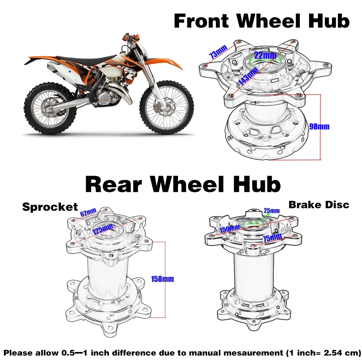 Motocross CNC Machined 36 Holes Front And Rear Wheel Hub For KTM SX SX-F XC XC-F EXC EXC-F XC-W XCF-W 450SMR 125-530 2016-2022 RISE DEFENSE SYSTEMS.AI PRODUCTS