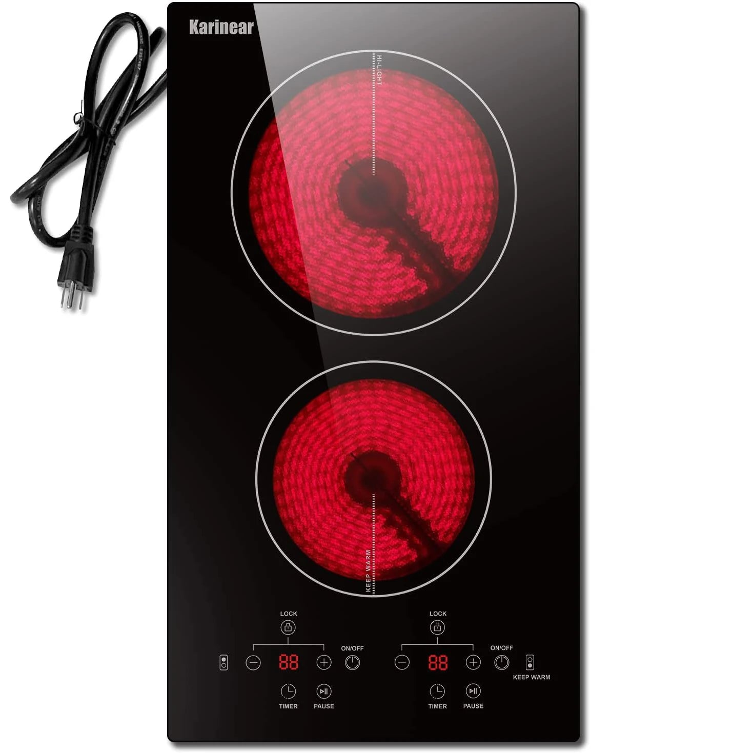 Karinear 2 Burners Electric Cooktop, 120v Plug in Ceramic Cooktop, 12 Inch Countertop & Built-in Electric Stove Top with Child S RISE DEFENSE SYSTEMS.AI PRODUCTS