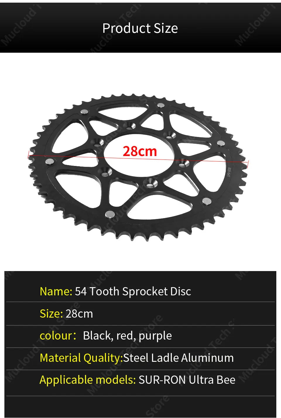 For SUR-RON Ultra Bee Steel-clad Aluminum 54 Tooth Sprocket Disc Plate E-bike Off-road Dirtbike Motorcycle Accessories SURRON RISE DEFENSE SYSTEMS.AI PRODUCTS