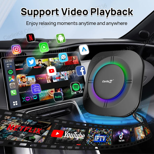 2024 NEW CarPlay AI Box LED Android 13 SM6115 8-Core CPU 5G WiFi BT GPS For Netflix Wireless Android Auto CarPlay Smart TV Box RISE DEFENSE SYSTEMS.AI PRODUCTS