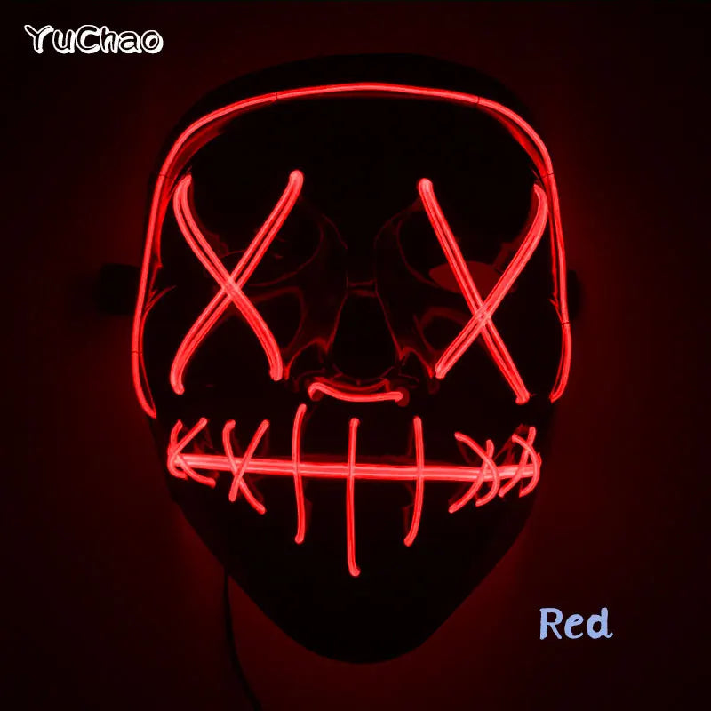 Halloween Film Theme Light Up Glowing Scary Mask LED Luminous Horror Purge Mask Cosplay Bar Party Supplies Neon Full Face Mask RISE DEFENSE SYSTEMS.AI PRODUCTS