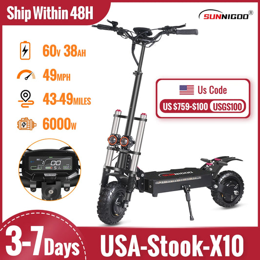 SUNNIGOO 50Mph Fast Electric Scooter for Adults Off Road Tire 6000W Powerful Dual Motor Hydraulic Suspension Electric Scooter RISE DEFENSE SYSTEMS.AI PRODUCTS