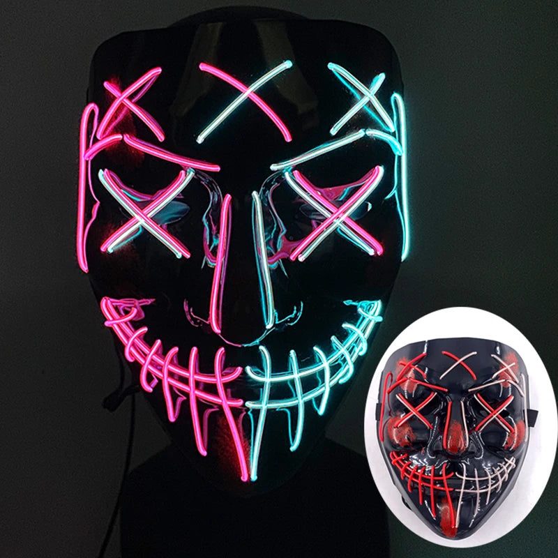 Wireless Scary Glowing Mask LED Luminous Purge Mask Halloween Horror Neon Light Up Cosplay Party Mask Fstival Costume Supplies RISE DEFENSE SYSTEMS.AI PRODUCTS