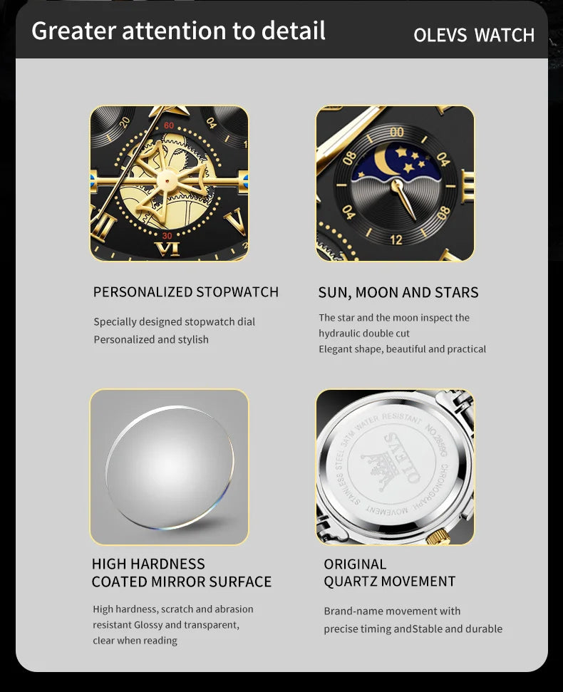 OLEVS Men’s Watch Analog Quartz Movement Business Stainless Steel Waterproof Luminous Chronograph Day Date Male Wrist Watches RISE DEFENSE SYSTEMS.AI PRODUCTS