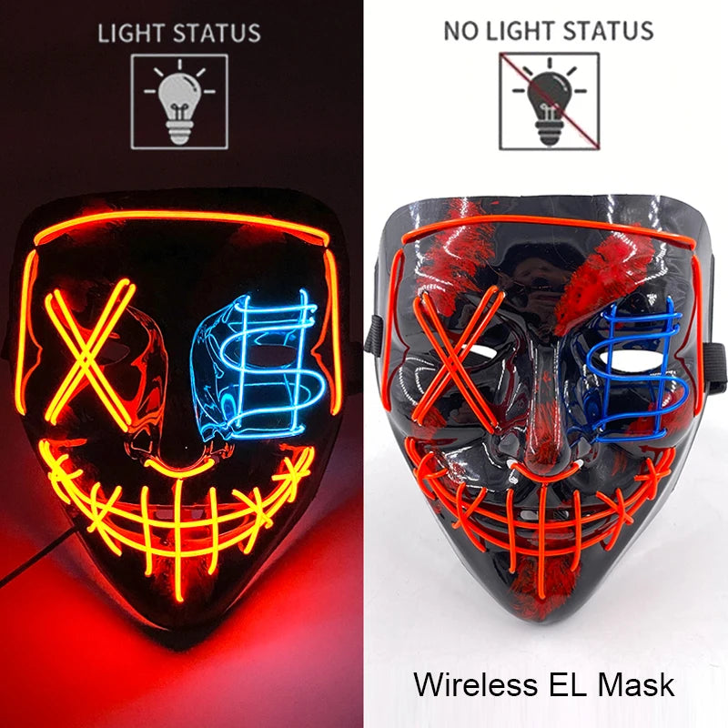 Wireless Neon LED Purge Mask Glow in The Dark Cosplay Horror Mask Halloween Masquerade Party Masks Glowing Funny Dress Up RISE DEFENSE SYSTEMS.AI PRODUCTS