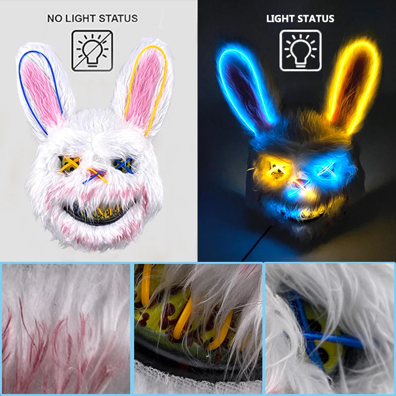 Halloween luminous Scary Bunny Mask LED light up Bloody Bunny Mask Creepy Masks With Ears for Girl boy Halloween Cosplay costume RISE DEFENSE SYSTEMS.AI PRODUCTS