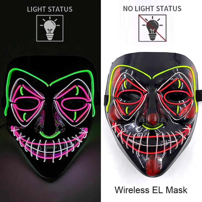 Wireless Neon LED Purge Mask Glow in The Dark Cosplay Horror Mask Halloween Masquerade Party Masks Glowing Funny Dress Up RISE DEFENSE SYSTEMS.AI PRODUCTS