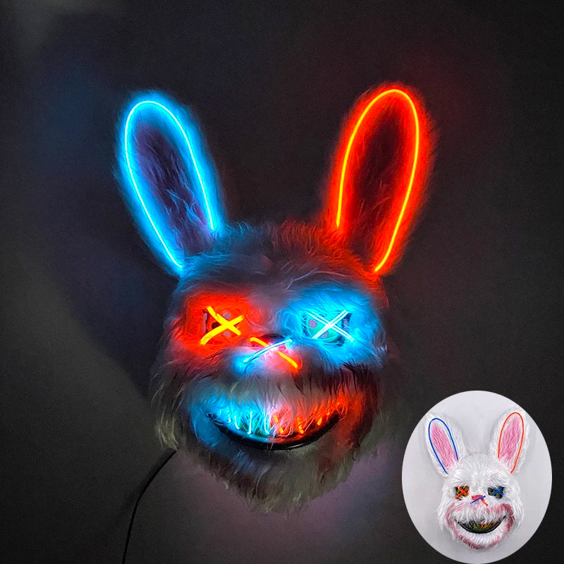 Halloween luminous Scary Bunny Mask LED light up Bloody Bunny Mask Creepy Masks With Ears for Girl boy Halloween Cosplay costume RISE DEFENSE SYSTEMS.AI PRODUCTS