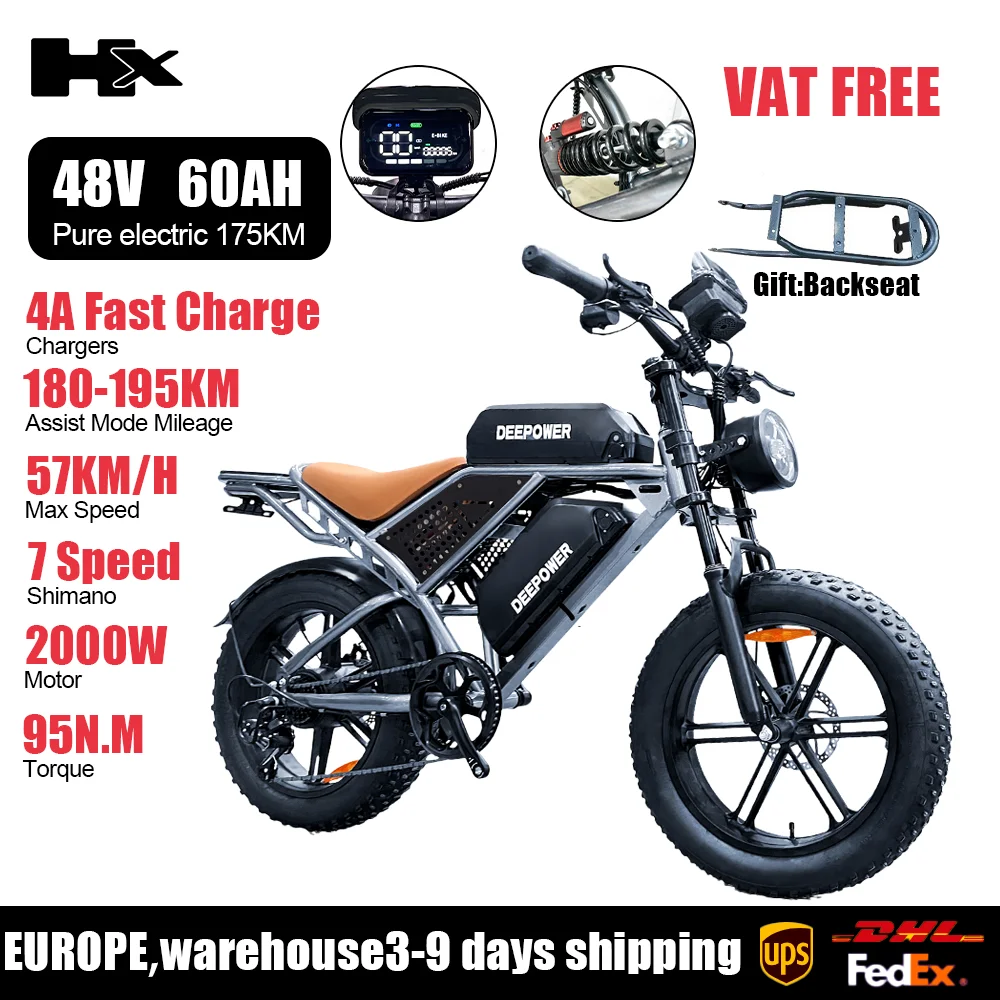 HX Q20PRO 2000W Adults Electric Bike Bicycle 48V 55AH 20 Inch Fat Tire electric bikes ebike Mountain Oil Brake 2000W Ebikes RISE DEFENSE SYSTEMS.AI PRODUCTS