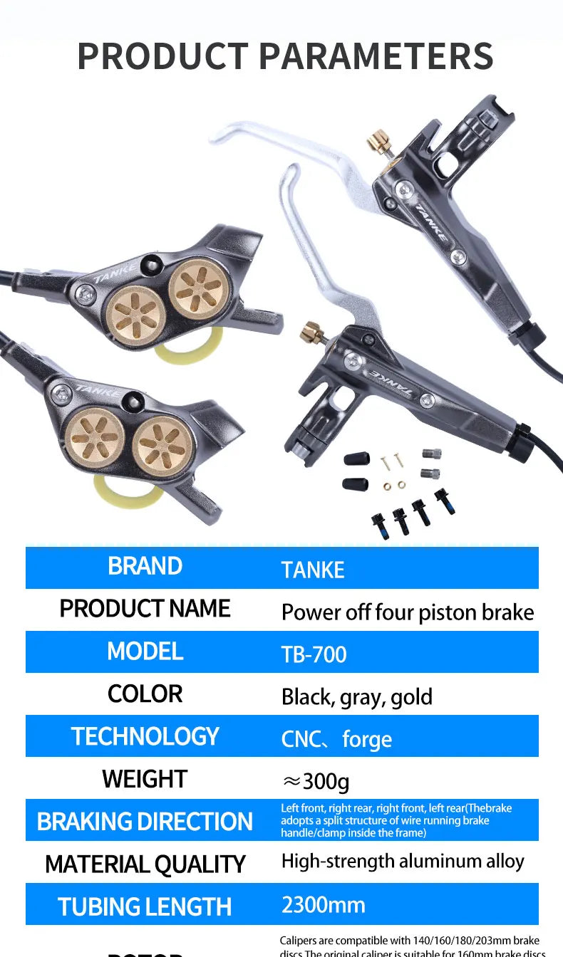 TANKE E-Bike MTB 4 Piston Hydraulic Disc Brake Set 160mm Rotors Oil Pressure Brakes Front Rear Mountain Bicycle Clamp Ultralight RISE DEFENSE SYSTEMS.AI PRODUCTS
