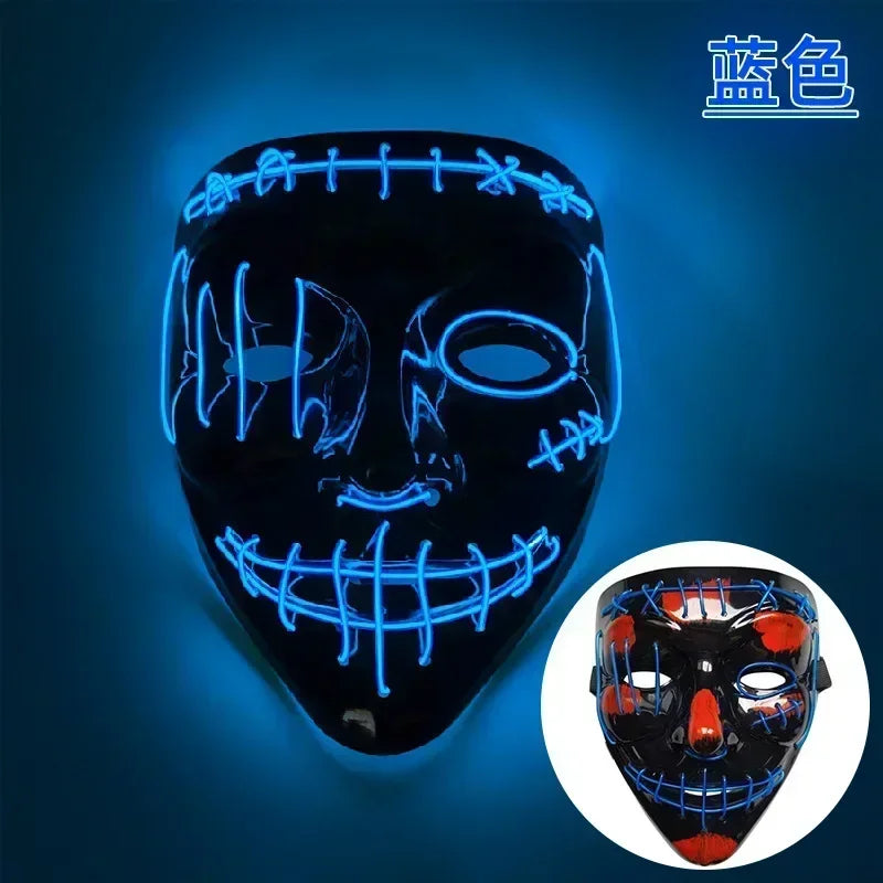 Wireless Halloween Neon LED Purge Mask Masque Masquerade Party Masks Light Grow in the Dark Horror Mask Glowing Masker RISE DEFENSE SYSTEMS.AI PRODUCTS
