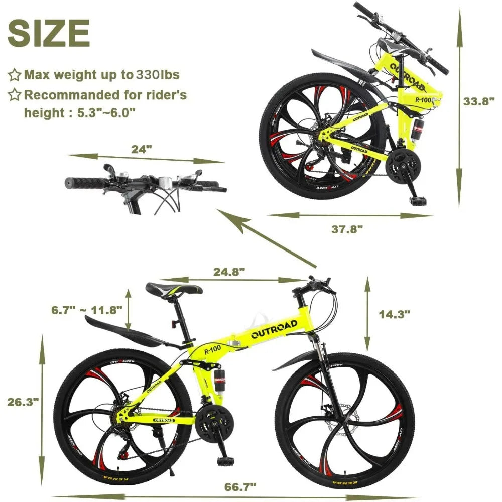 Folding Mountain Bike, 21-Speed High Carbon Steel, Adult, 26-inch Durable Tires RISE DEFENSE SYSTEMS.AI PRODUCTS