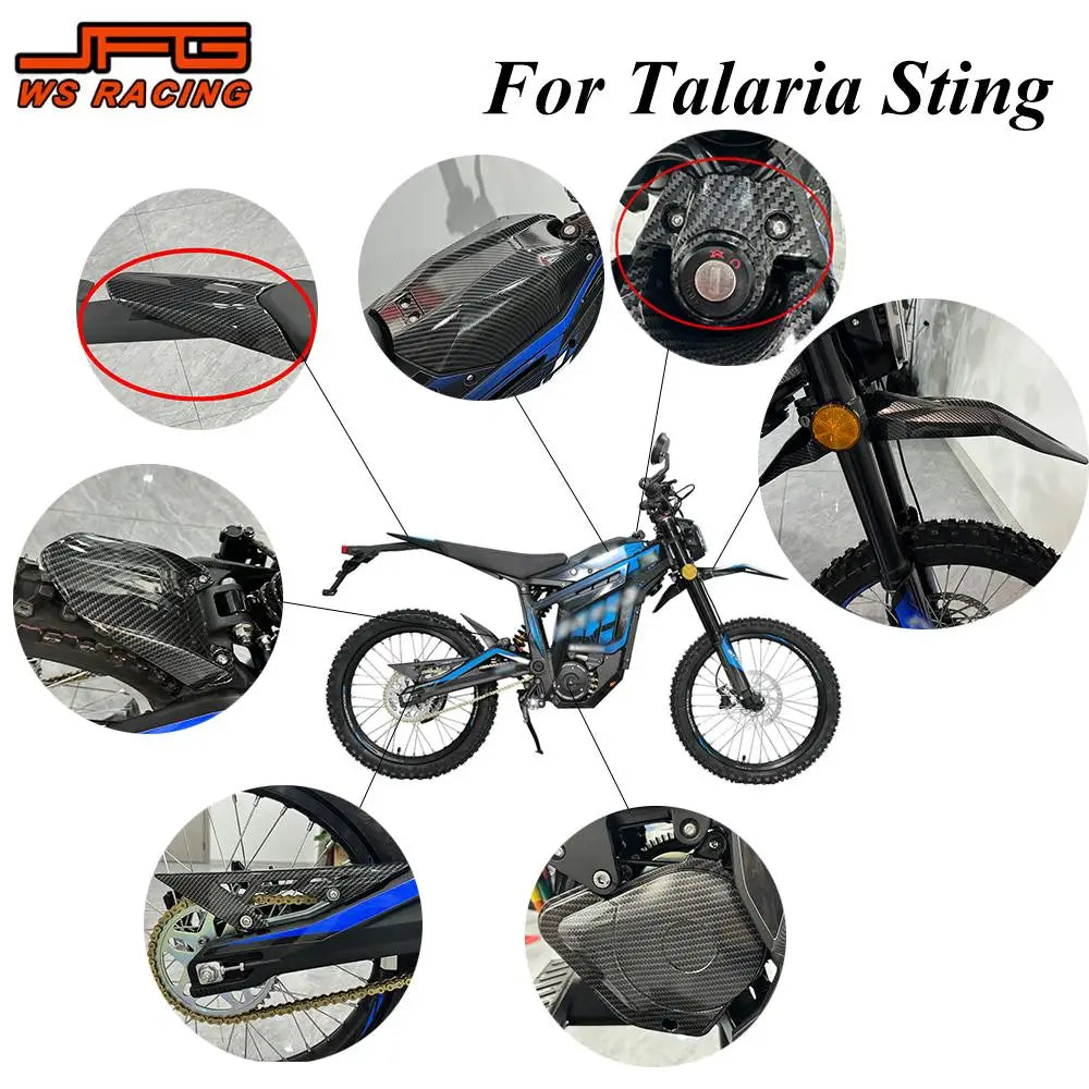For Talaria Sting Mudguard Cover Kit Carbon Fiber Pattern Upgrade Accessories Battery Chain Engine Cover Set For Talaria MX3 MX4 RISE DEFENSE SYSTEMS.AI PRODUCTS