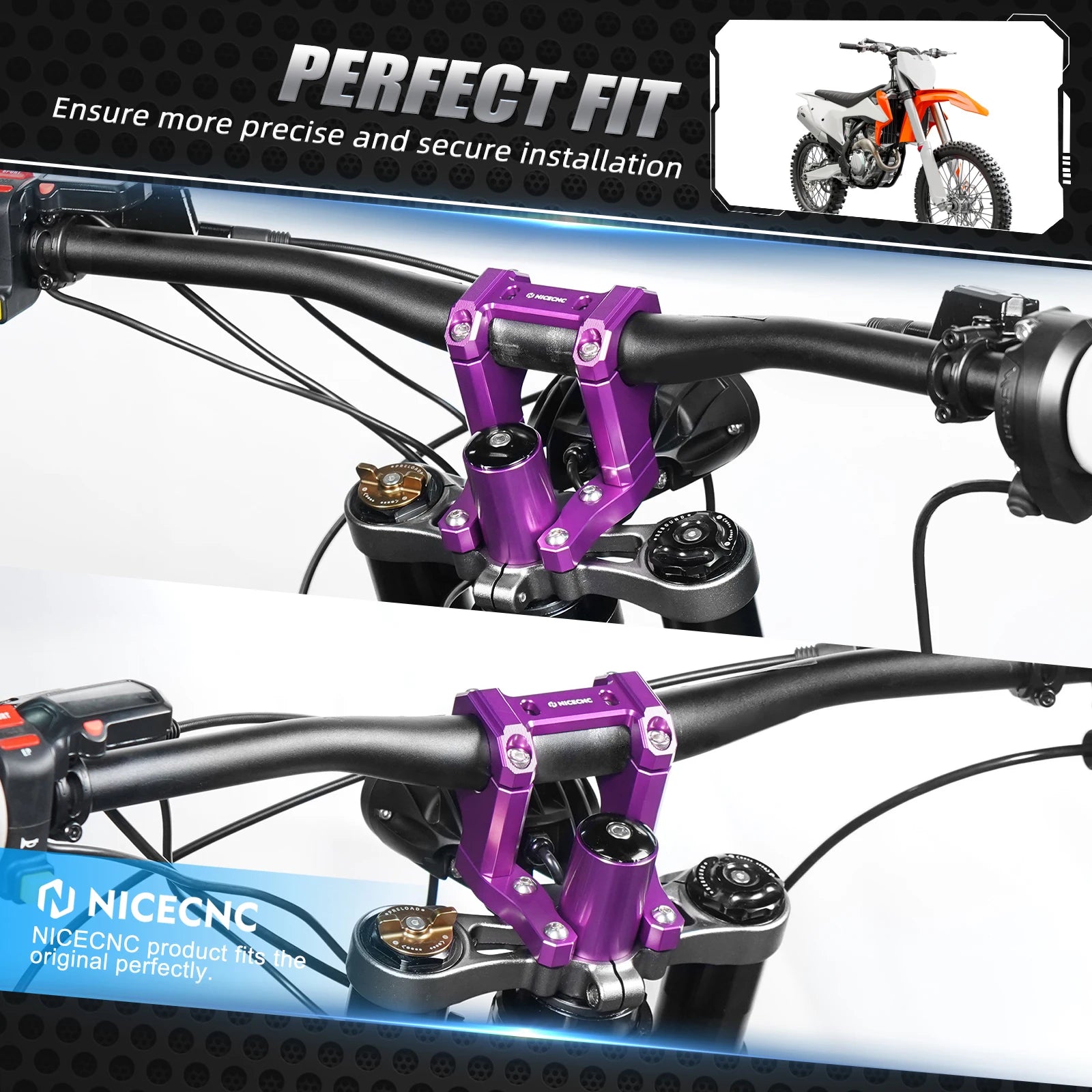 NICECNC For Surron Light Bee X S L1E Electric Dirt Bike Front Handlebar Bar Riser Mount Bracket Front Rear Brake Reservoir Cover RISE DEFENSE SYSTEMS.AI PRODUCTS