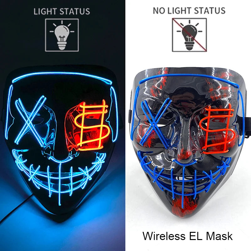 Wireless Neon LED Purge Mask Glow in The Dark Cosplay Horror Mask Halloween Masquerade Party Masks Glowing Funny Dress Up RISE DEFENSE SYSTEMS.AI PRODUCTS