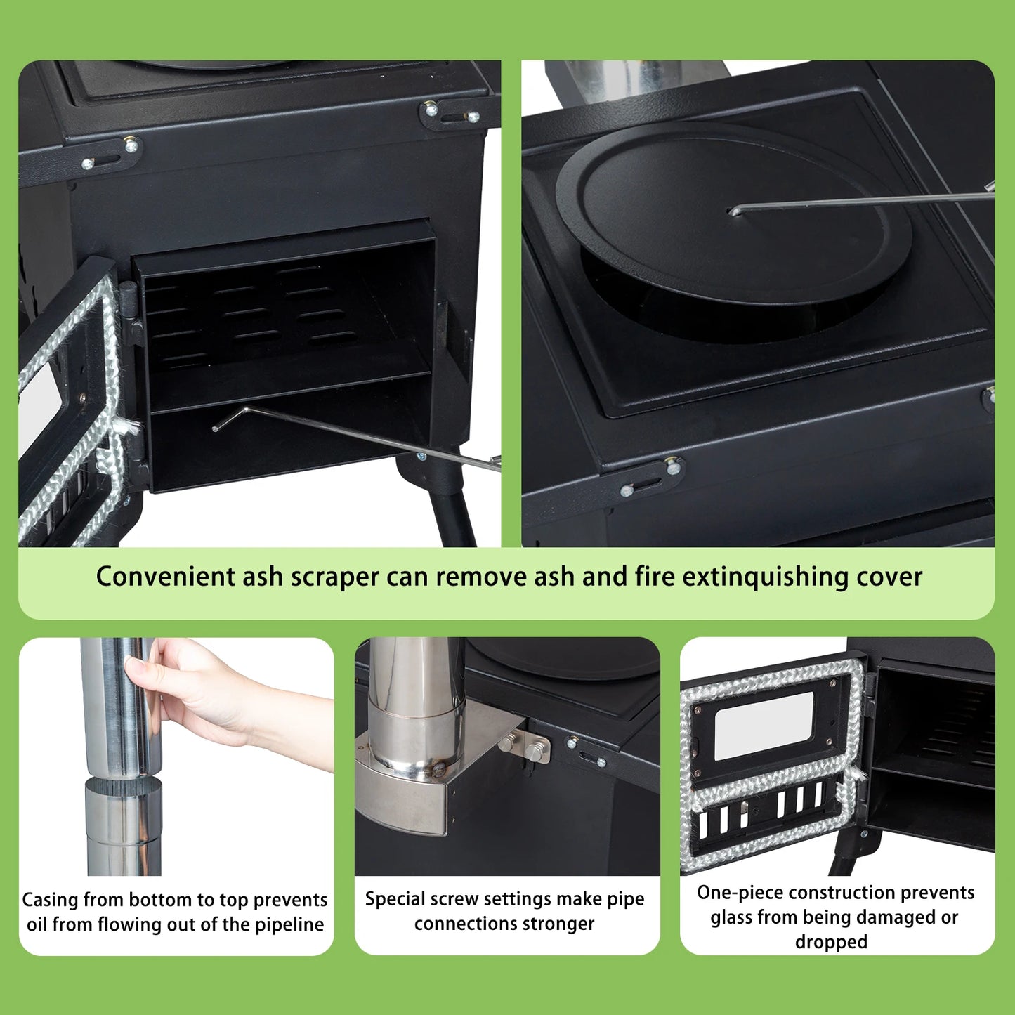 57.5*31*37cm black wrought iron panel with chimney camping stove N001 RISE DEFENSE SYSTEMS.AI PRODUCTS