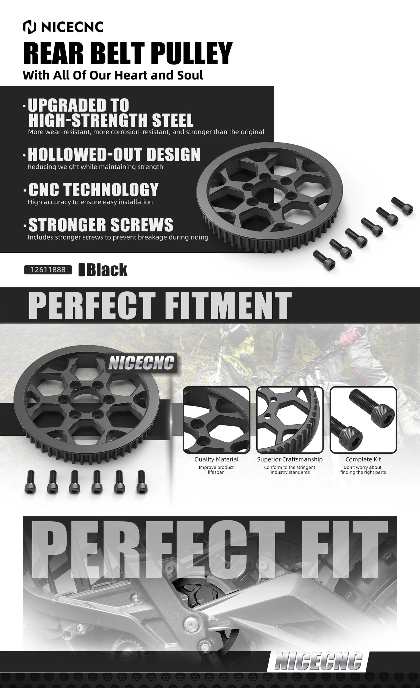 For 2024 Surron Light Bee X S L1E Secondary Pulley NICECNC Electric Bike Rear Secondary Belt Drive System For Segway X160 X260 RISE DEFENSE SYSTEMS.AI PRODUCTS