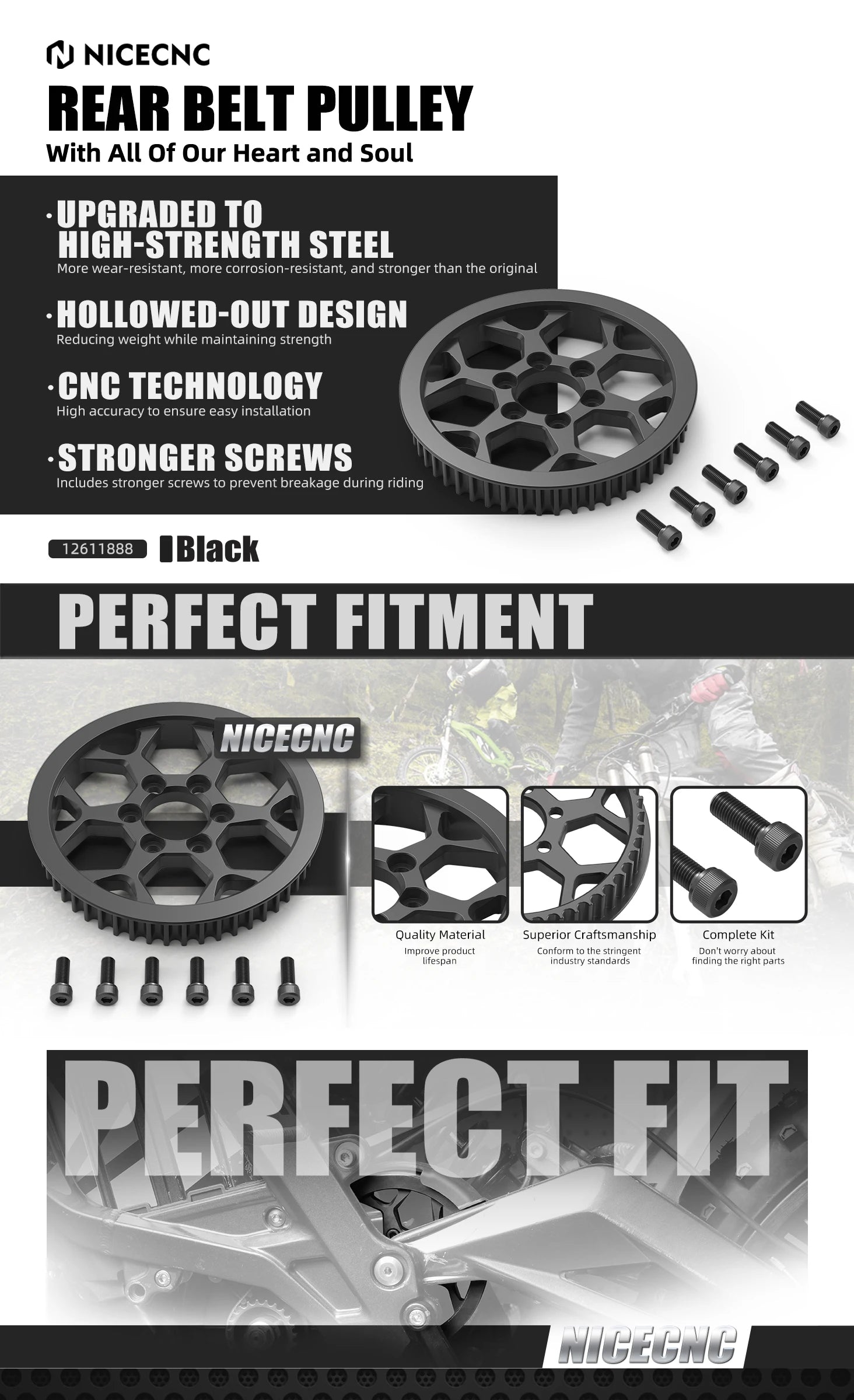 For 2024 Surron Light Bee X S L1E Secondary Pulley NICECNC Electric Bike Rear Secondary Belt Drive System For Segway X160 X260 RISE DEFENSE SYSTEMS.AI PRODUCTS