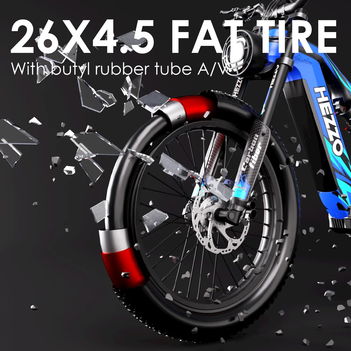 HEZZO Ebike K9 Carbon Fiber Electric Bike 52V 1000W Bafang M620 Middrive Electric Bicycle 21Ah LG 50Kmp 26X4.5" Fat Tires Hybrid RISE DEFENSE SYSTEMS.AI PRODUCTS