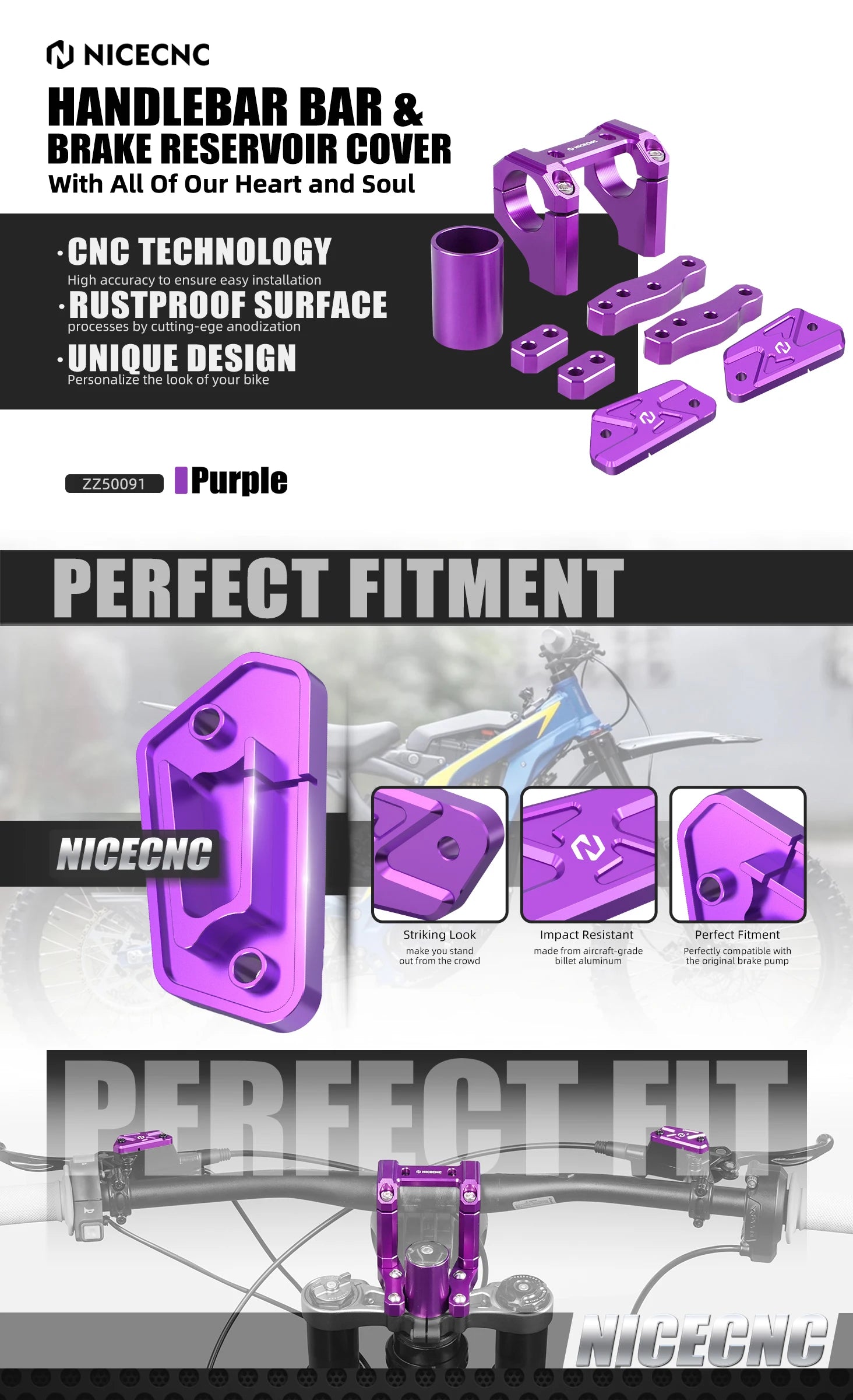 NICECNC For Surron Light Bee X S L1E Electric Dirt Bike Front Handlebar Bar Riser Mount Bracket Front Rear Brake Reservoir Cover RISE DEFENSE SYSTEMS.AI PRODUCTS