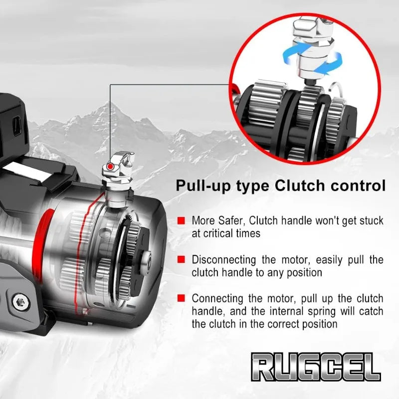New Waterproof Electric Synthetic Rope Winch 12V with Hawse Fairlead,2 in 1 infrared remote control, wired control RISE DEFENSE SYSTEMS.AI PRODUCTS