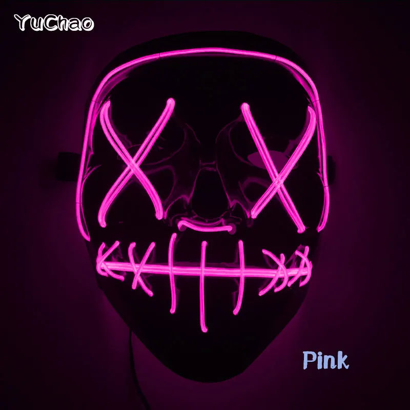 Halloween Film Theme Light Up Glowing Scary Mask LED Luminous Horror Purge Mask Cosplay Bar Party Supplies Neon Full Face Mask RISE DEFENSE SYSTEMS.AI PRODUCTS