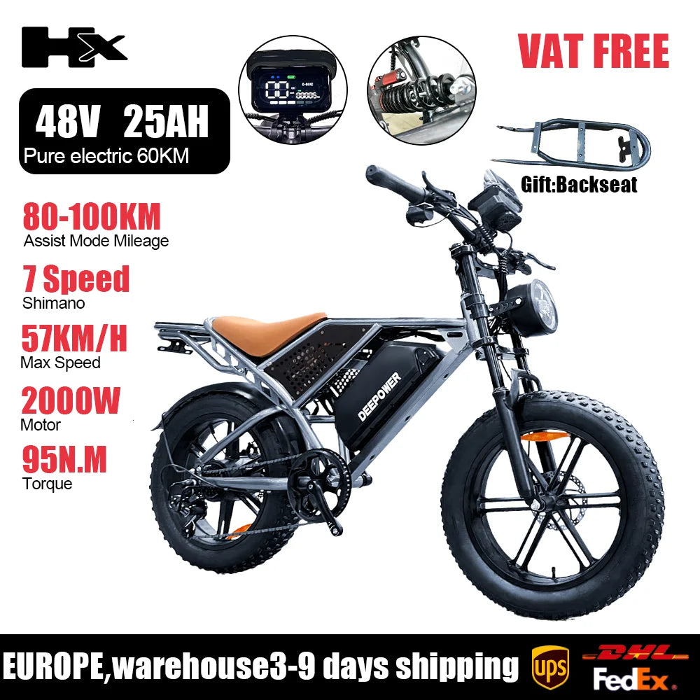 HX Q20PRO 2000W Adults Electric Bike Bicycle 48V 55AH 20 Inch Fat Tire electric bikes ebike Mountain Oil Brake 2000W Ebikes RISE DEFENSE SYSTEMS.AI PRODUCTS
