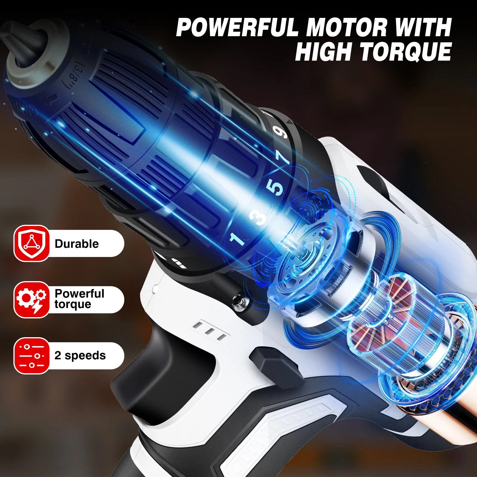 21V Portable Cordless Power Drill Set Impact Screw Driver with 1500mAh Li-Ion Rechargeable Battery 25+1 Torque Setting 45N.m RISE DEFENSE SYSTEMS.AI PRODUCTS