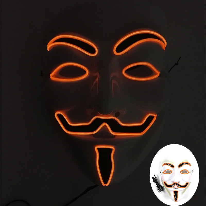 2024 Hot LED Hacker V Vendetta Mask Adults Luminous LED Light Up Mask For Glow Party Costume Accessories Halloween Mask Décor RISE DEFENSE SYSTEMS.AI PRODUCTS
