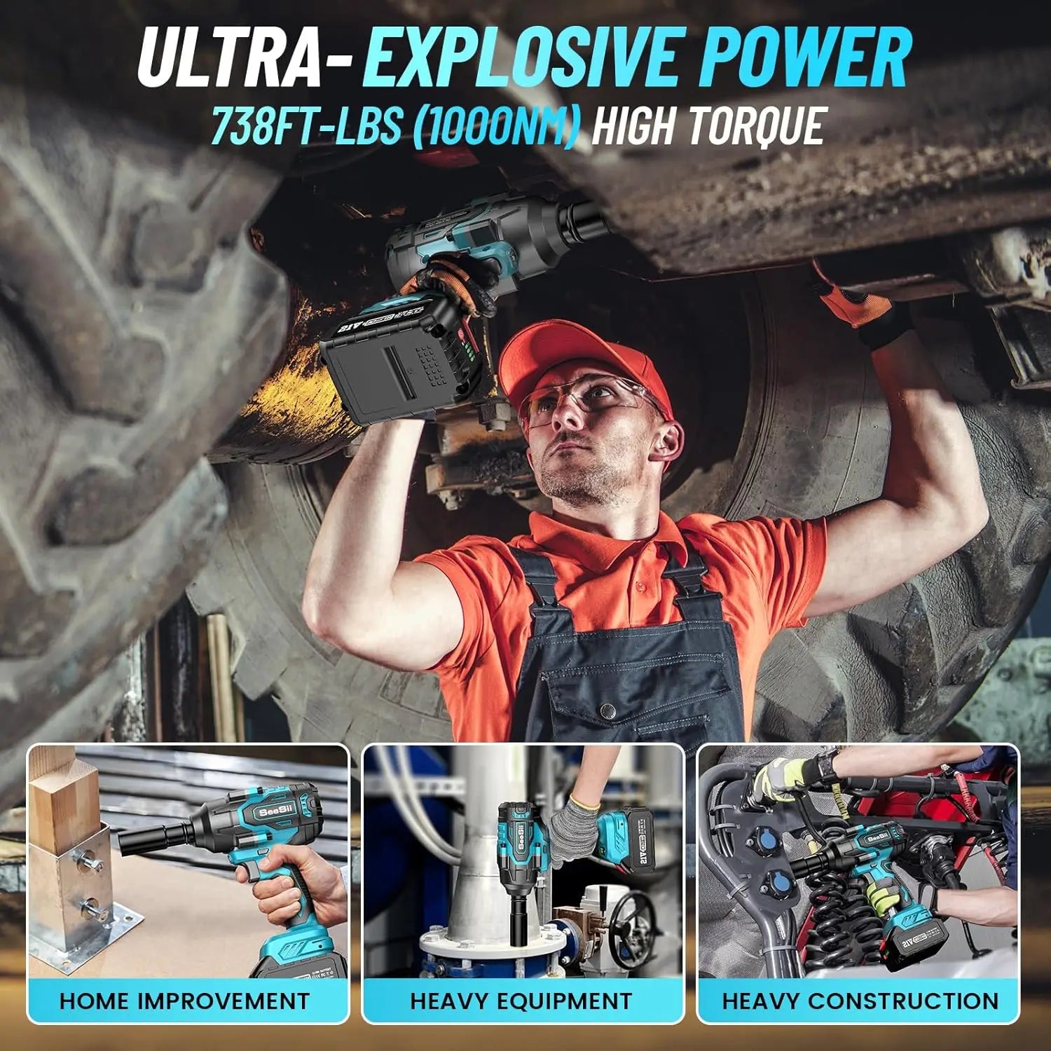 Seesii WH760 1000Nm Cordless Impact Wrench High Torque 1/2" Brushless Impact Gun 2*4.0AH Battery Electric Wrench for Car Truck RISE DEFENSE SYSTEMS.AI PRODUCTS
