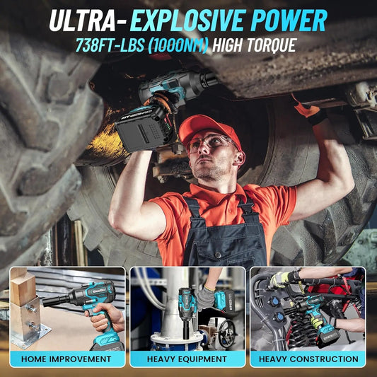 Seesii WH760 1000Nm Cordless Impact Wrench High Torque 1/2" Brushless Impact Gun 2*4.0AH Battery Electric Wrench for Car Truck RISE DEFENSE SYSTEMS.AI PRODUCTS