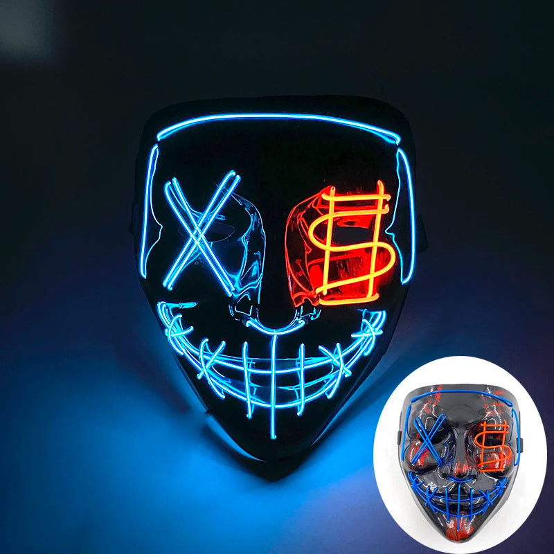 Wireless Scary Glowing Mask LED Luminous Purge Mask Halloween Horror Neon Light Up Cosplay Party Mask Fstival Costume Supplies RISE DEFENSE SYSTEMS.AI PRODUCTS