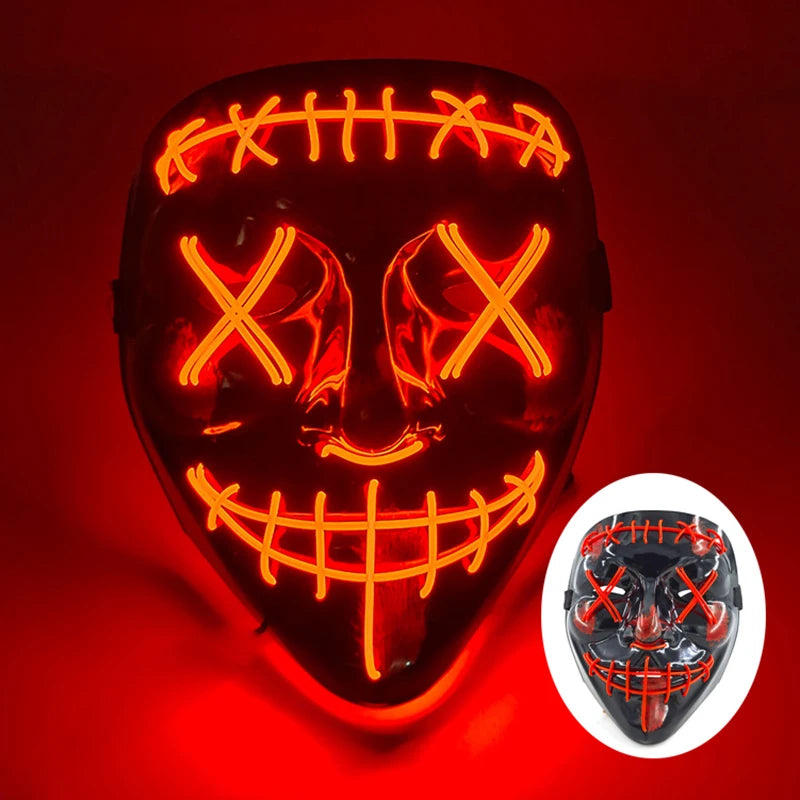 Wireless Scary Glowing Mask LED Luminous Purge Mask Halloween Horror Neon Light Up Cosplay Party Mask Fstival Costume Supplies RISE DEFENSE SYSTEMS.AI PRODUCTS