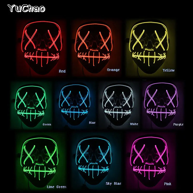 Halloween Film Theme Light Up Glowing Scary Mask LED Luminous Horror Purge Mask Cosplay Bar Party Supplies Neon Full Face Mask RISE DEFENSE SYSTEMS.AI PRODUCTS