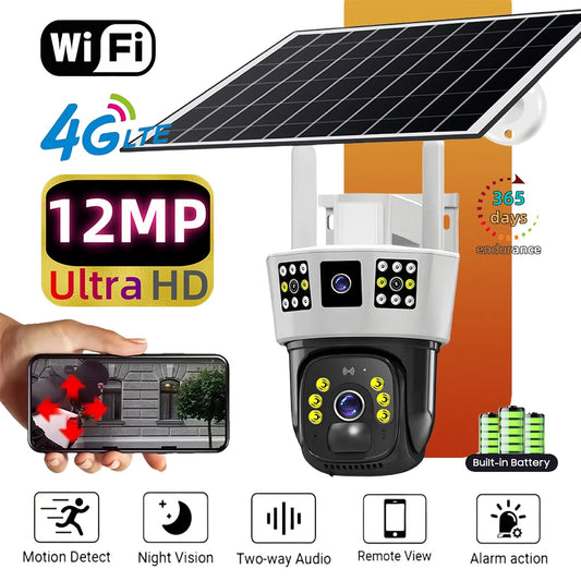 V380Pro Outdoor Solar Camera CCTV 4G SIM Card Surveillance with Night Vision PIR Human Detection Wifi 12MP 6K for Home Security RISE DEFENSE SYSTEMS.AI PRODUCTS
