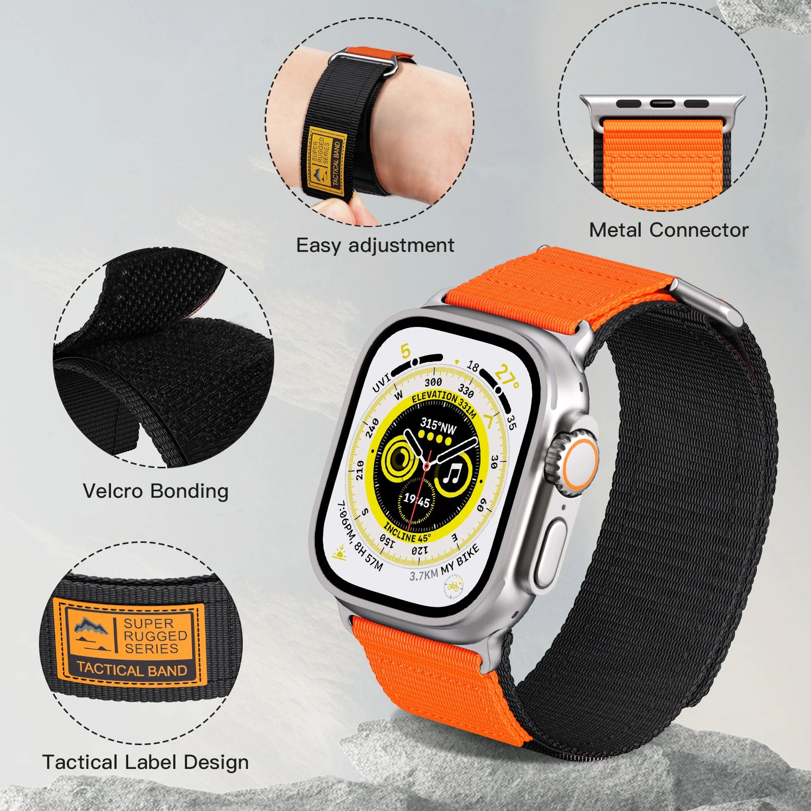 Strap for Apple Watch Band 45mm 44mm Ultra 49mm  42mm 44 45mm Wide Nylon Iwatch Series 9 Se 8 2 Correa Bracelet RISE DEFENSE SYSTEMS.AI PRODUCTS