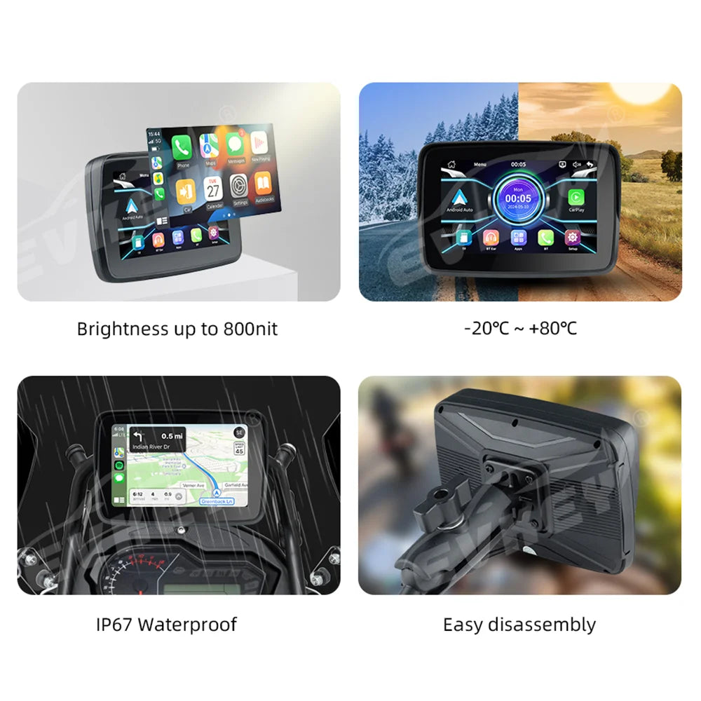EKIY Motorcycle Navigation Apple CarPlay Display Screen Portable Motorcycle Wireless Android Auto Monitor Waterproof RISE DEFENSE SYSTEMS.AI PRODUCTS