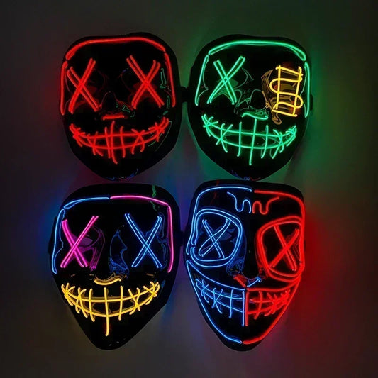 Wireless Halloween Neon LED Purge Mask Masque Masquerade Party Masks Light Grow in the Dark Horror Mask Glowing Masker RISE DEFENSE SYSTEMS.AI PRODUCTS